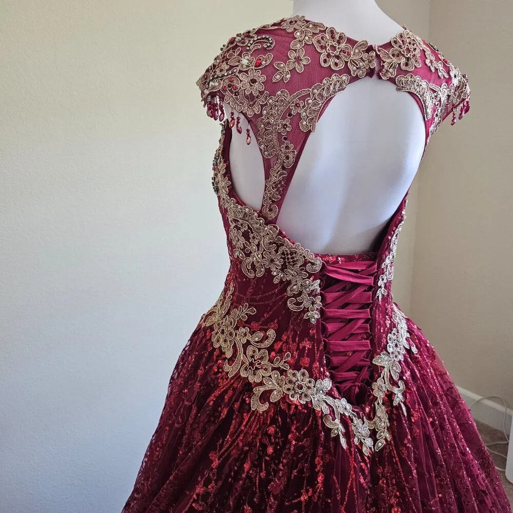 DREAM QUEEN USA  Beautiful Red Voluminous Sequin Dress - Picture 8 of 13